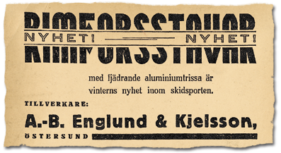 Östersunds-Posten 28 december 1934: Rimforsstaven med fjädrande aluminiumtrissa är vinterns nyhet inom skidsporten.